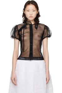 Simone Rocha Черная рубашка с прозрачным воротником, украшенная вышивкой