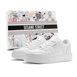 Увеличивающие рост, устойчивые к истиранию, легкие, нескользящие, низкие, унисекс, кроссовки для скейтбординга SESAME STREET, White Moonlight