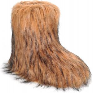 Женские сапоги ZVC из искусственного меха, пушистые зимние сапоги, удобные мягкие зимние сапоги до середины голени, теплые уютные ботинки для улицы и дома, на плоской подошве, Brown