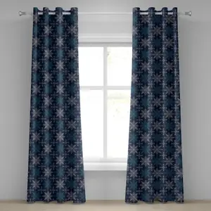 Штора на люверсах ABAKUHAUS Снежинка, зимняя праздничная тема, узор Восьмиконечная звезда, декоративная, двухпанельная, 280 см x 260 см, цвет морской волны, светло-голубой Abakuhaus