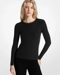 Женский облегающий свитер с цепочкой на воротнике Michael Michael Kors, черный