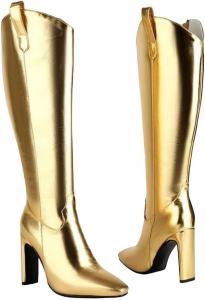 Женские сапоги широкие с высоким голенищем до колена, без застежки, на толстом каблуке, длинные ботильоны, осенняя мода, большой размер Generic, Gold
