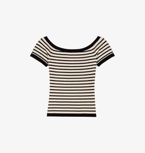 Топ из трикотажной резинки с полосками и вырезом лодочкой Maje, синий