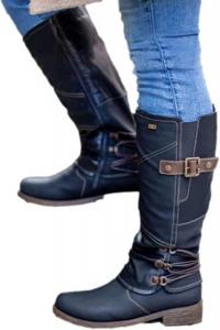 Женские сапоги выше щиколотки, платья, байкерские сапоги с застежкой-молнией, круглый носок, массивный низкий каблук, боевые, для езды, модные зимние сапоги Borniu, Black