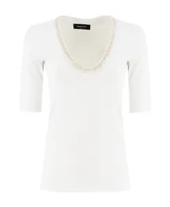 Футболка в рубчик из хлопка, украшенная пайетками. Fabiana Filippi, белый