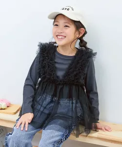 Объемный тюлевый бюстье, совмещающий две функции, и футболка с длинными рукавами, детская одежда для девочек, весна/лето 2016 Devirock, цвет Black