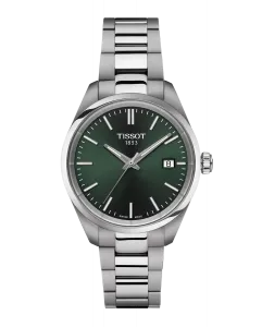 Женские часы PR100, кварцевая сталь, зеленый циферблат Tissot, серебряный
