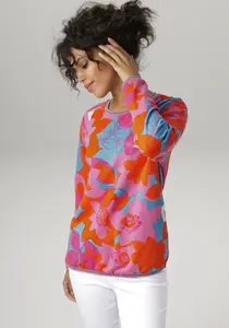 Толстовка Aniston CASUAL с крупным ярким цветочным принтом, розовый