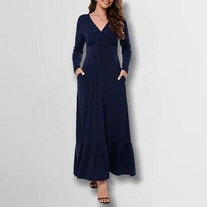 Женское платье-футляр с v-образным вырезом и расклешенным подолом Clearflower, Navy Blue