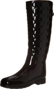 Женские высокие стеганые лакированные резиновые сапоги Hunter, Black