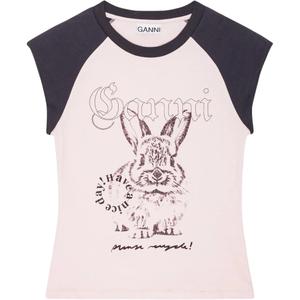 Футболка Bunny Printed Crewneck GANNI, розовый