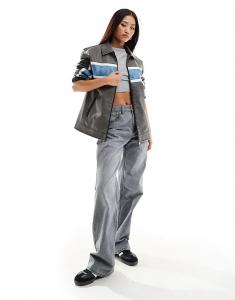 Джинсы Stradivarius D92 прямого кроя с широкими штанинами, средне-серого цвета