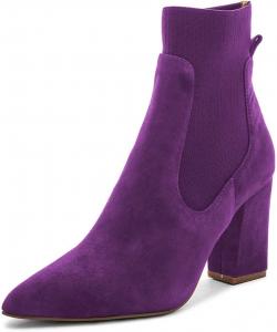 Женские ботильоны FSJ с заостренным носком, широким каблуком, эластичные, на липучке, удобные зимние ботинки, размеры 4-15 США, Purple
