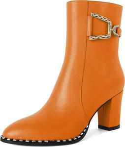 Younton Женские ботильоны на массивном каблуке, модные ботинки с бусинами, боковая молния, округлый носок, подходящие для работы, официального стиля, с 3-дюймовым каблуком, стильные и трендовые ботильоны