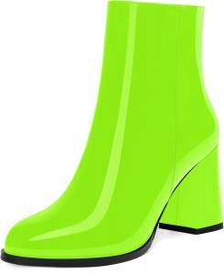 Женские ботинки SKYSTERRY на шнуровке с застежкой-молнией, лакированные, для улицы, с закрытым носком, толстым каблуком, высоким голенищем, каблук 3,3 дюйма, Lime Green