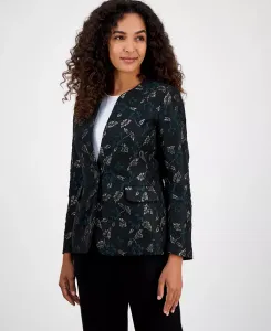 Женская куртка без воротника с металлизированным жаккардом, размеры Regular и Petite Kasper, черный