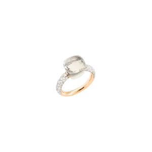 Классическое кольцо телесного цвета из розового и белого золота с белым топазом и бриллиантами Pomellato