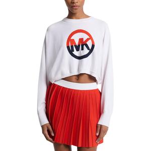 Свитер кроп с цветными блоками и логотипом из хлопковой смеси MICHAEL KORS, белый