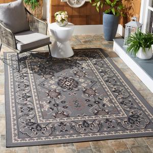 Ковер SAFAVIEH, 122 x 171 см, Washable коллекции Outdoor Courtyard - Grey & Cream, без линьки и легкая чистка, идеален для патио, заднего двора, прихожей (CY6727-67)