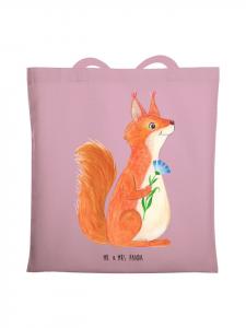 Mr. & Mrs. Panda Сумка-шоппер с изображением белки и цветка (без слов), выполненная в пастельных розовых тонах