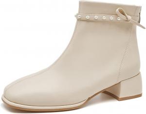 Женские ботильоны YDN с квадратным носком, украшенные жемчугом, на низком массивном каблуке, с бантом на спинке и молнией сзади, удобная обувь, размеры 4-15 US, Apricot