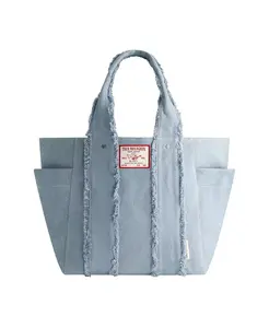 Сумка-шоппер из плотного денима с бахромой на ручках True Religion, синий