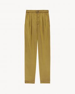 Брюки с поясом из мятой парусины SAINT LAURENT, коричневый