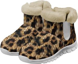 Женские зимние ботинки JoyLamoria Hippie Flower, укороченные ботинки с противоскользящей подошвой, мягкой стелькой из памяти формы, пушистые низкие ботинки, модные цветочные прогулочные ботиночки для женщин, легкие босоногие ботинки, Wild Leopard Print