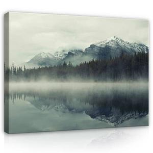 Картина на холсте Wallarena Berge See Nebel Wohnzimmer, 100x75x2 см, зеленый
