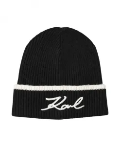 Вязаная шапка в рубчик с логотипом Karl Lagerfeld, черный