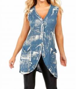 Длинный жилет из выбеленного льна с застежкой на пуговицы сзади в джинсовой ткани ANGEL