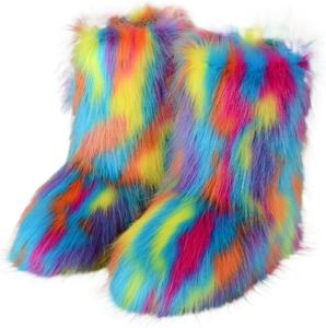 Женские зимние сапоги средней длины ZQW с пушистой меховой отделкой, доступные для широкой стопы, в нескольких ярких однотонных цветах, удобные с толстой подошвой, Blue&Red