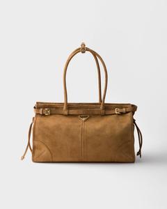 Большая замшевая сумка Prada Bonnie, коричневый