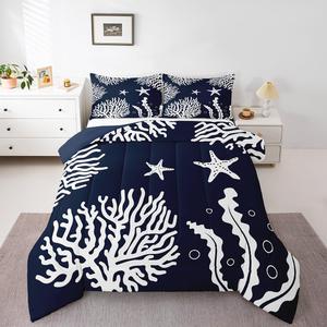 Erosebridal Комплект постельного белья Summer Coastal с морским принтом в синем цвете, White and Blue