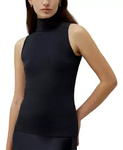 Минималистичный топ без рукавов с высоким воротником Lilysilk, синий