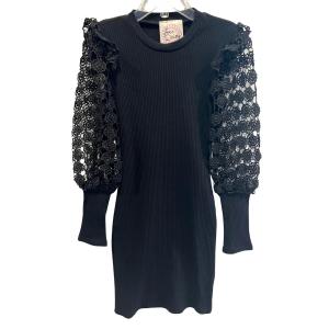 Длинное платье с длинными рукавами для девочек вязаное черное Love Daisy