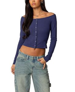 Топ с открытыми плечами и пуговицами Edikted, синий