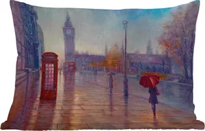 Подушка для улицы - Живопись - Картина маслом - Лондон - Телефон - 60x40 см - Устойчива к погодным условиям - Подушка для отдыха - Декоративная подушка - Подушка для дома MuchoWow