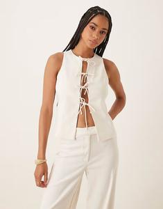 Жилет с завязкой спереди, белый, из смеси льна Mango