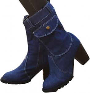 Женские ковбойские сапоги Hbeylia с карманами, модные повседневные джинсовые западные сапоги для ковбойши, с массивным каблуком-помпой и боковой молнией, сапоги средней высоты, ботильоны, короткие ездовые ботинки, Dark Blue