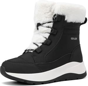 Женские водонепроницаемые зимние сапоги COOJOY, теплые с меховой подкладкой, средней длины, легкие, для прогулок и походов, Black-1