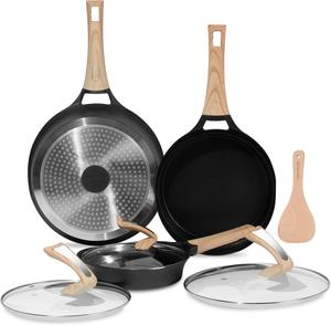 Набор глубоких сковородок ESLITE LIFE с антипригарным покрытием и крышками, 7 предметов, черный