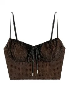 Топ с кристаллами AREA, коричневый