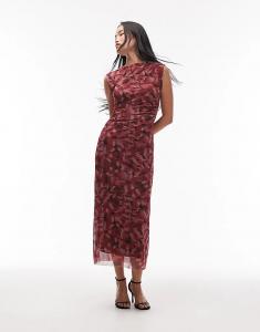 Платье миди из сетки & Other Stories с драпировкой бордового цвета