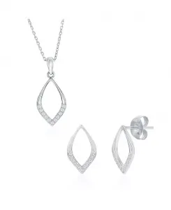 Комплект из колье и серег из полированного серебра с фианитами в форме маркиза Simona, silver