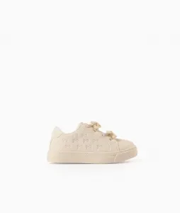 Детские спортивные туфли для девочки с эластичными шнурками и бантиками Zippy, бежевый