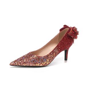 Женские туфли на тонком каблуке и высоком каблуке QITUMAUL, Red[Heel Height 6.5Cm]