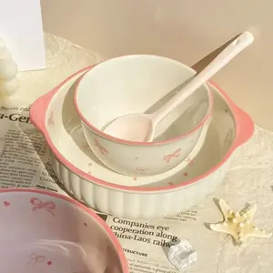 Ceramics Красивый кремовый набор керамической посуды для дома: миска для риса и йогурта, 3 предмета, белый