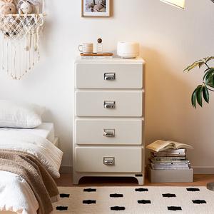 Quanu Комод для спальни из массива дерева, 4 ящика, цвет Mushi White