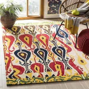 Ковер SAFAVIEH, 122 x 183 см, Ikat Collection, Cream & Green, из шерсти ручной работы, идеален для помещений с высокой проходимостью: прихожая, гостиная, спальня (IKT222A)